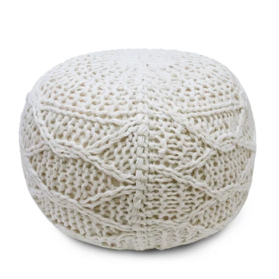Morven Handmade Boho Fabric Pouf Cream - Christopher Knight Home 2 Morven Handmade Boho Fabric Pouf Cream - Christopher Knight Home - Image 2