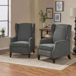 Set Of 2 Wescott Contemporary Fabric Recliners - Christopher Knight Home