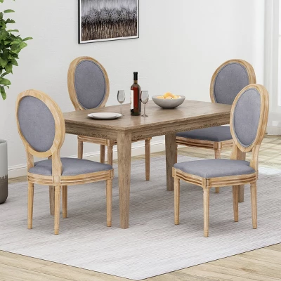 Set Of 4 Phinnaeus French Country Fabric Dining Chairs Light Gray/Natural - Christopher Knight Home 1 Set Of 4 Phinnaeus French Country Fabric Dining Chairs Light Gray/Natural - Christopher Knight Home