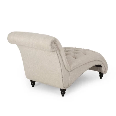 Varnell Contemporary Fabric Button Tufted Chaise Lounge Beige/Dark Brown - Christopher Knight Home 2 Varnell Contemporary Fabric Button Tufted Chaise Lounge Beige/Dark Brown - Christopher Knight Home - Image 2