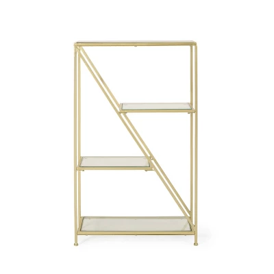 Kokesh Modern Glam Tempered Glass 3 Shelf Asymmetrical Bookcase Gold - Christopher Knight Home 4 Kokesh Modern Glam Tempered Glass 3 Shelf Asymmetrical Bookcase Gold - Christopher Knight Home - Image 4