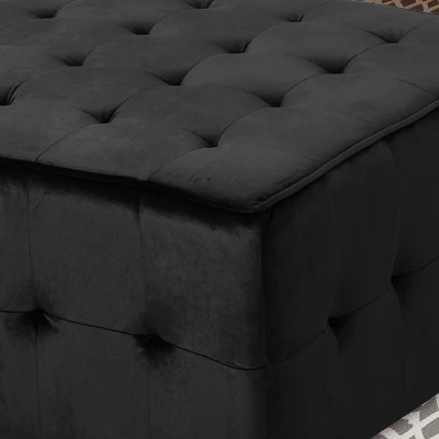 Judson Glam Tufted Velvet Ottoman Black - Christopher Knight Home 3 Judson Glam Tufted Velvet Ottoman Black - Christopher Knight Home - Image 3
