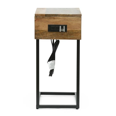 Oceola Modern Industrial Handcrafted Mango Wood C Shaped Side Table With Charging Port Natural/Black - Christopher Knight Home 5 Oceola Modern Industrial Handcrafted Mango Wood C Shaped Side Table With Charging Port Natural/Black - Christopher Knight Home - Image 5