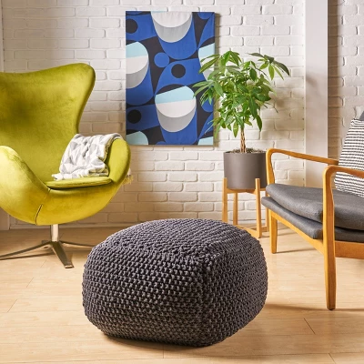 Hollis Knitted Cotton Square Pouf - Christopher Knight Home 1 Hollis Knitted Cotton Square Pouf - Christopher Knight Home