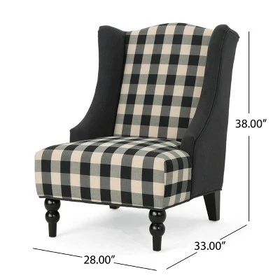Toddman High-Back Club Chair Checkerboard Black/Dark Charcoal - Christopher Knight Home 4 Toddman High-Back Club Chair Checkerboard Black/Dark Charcoal - Christopher Knight Home - Image 4