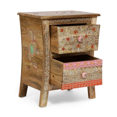 Fullen Handcrafted Boho 2 Drawer Mango Wood Nightstand Natural - Christopher Knight Home 2 Fullen Handcrafted Boho 2 Drawer Mango Wood Nightstand Natural - Christopher Knight Home - Image 2