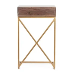 Bucyrus Rustic Glam Handcrafted Acacia Wood C Shaped Side Table Dark Brown/Gold - Christopher Knight Home -Furniture Promotion Series GUEST 85fc6810 f72b 4abc 8721 7628bf75f9d1