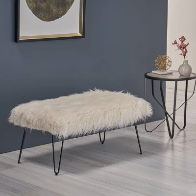 Binniker Faux Fur Bench White - Christopher Knight Home 1 Binniker Faux Fur Bench White - Christopher Knight Home