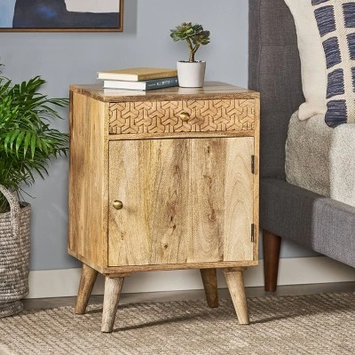 Lytle Boho Handcrafted Mango Wood Nightstand With Storage Natural - Christopher Knight Home 1 Lytle Boho Handcrafted Mango Wood Nightstand With Storage Natural - Christopher Knight Home