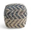 Freesia Boho Wool And Cotton Large Ottoman Pouf White/Blue - Christopher Knight Home
