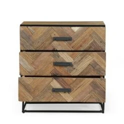 Burdine Handcrafted Boho Wood 3 Drawer Cabinet Natural/Black - Christopher Knight Home -Furniture Promotion Series GUEST 995a52e5 cf91 4a5c 8c57 1ae762b8de66