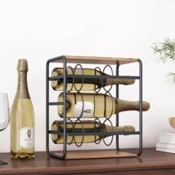 Rauser Modern Industrial 6 Bottle Tabletop Wine Rack Natural/Black - Christopher Knight Home