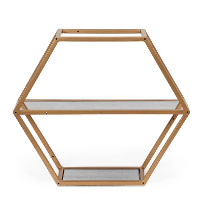 17" Lepley Modern Glam Handcrafted Glass 2 Shelf Hexagonal Decorative Shelf Antique Gold - Christopher Knight Home 1 17" Lepley Modern Glam Handcrafted Glass 2 Shelf Hexagonal Decorative Shelf Antique Gold - Christopher Knight Home