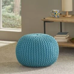 Nahunta Modern Knitted Cotton Round Pouf - Christopher Knight Home