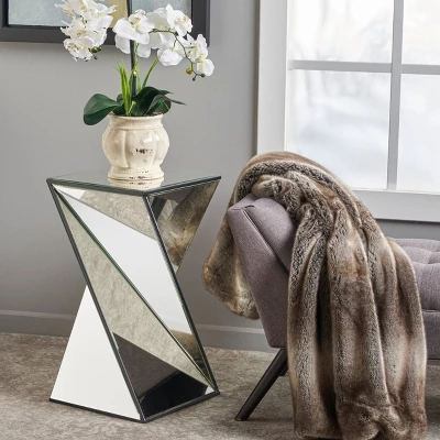Amiel Geometrical Mirrored Side Table Silver - Christopher Knight Home 2 Amiel Geometrical Mirrored Side Table Silver - Christopher Knight Home - Image 2