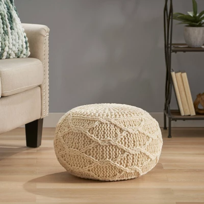 Morven Handmade Boho Fabric Pouf Cream - Christopher Knight Home 1 Morven Handmade Boho Fabric Pouf Cream - Christopher Knight Home