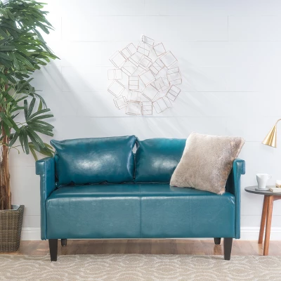 Bellerose Faux Leather Settee - Teal - Christopher Knight Home 1 Bellerose Faux Leather Settee - Teal - Christopher Knight Home