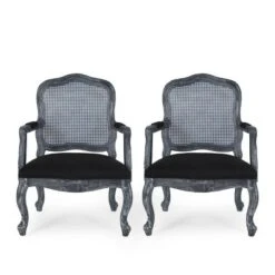 Set Of 2 Andrea French Country Wood And Cane Upholstered Dining Armchairs - Christopher Knight Home -Furniture Promotion Series GUEST aac7cb3e c08e 4e47 aead 67a56d29d361