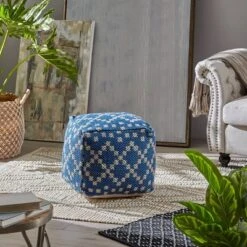 Blessberg Boho Moroccan Inspired Pouf Blue - Christopher Knight Home
