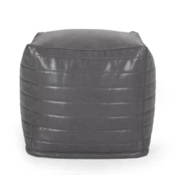 Baddow Contemporary Faux Leather Channel Stitch Cube Pouf Gray - Christopher Knight Home -Furniture Promotion Series GUEST b41a3f34 62a5 4e2f bbd5 cfddc19af141
