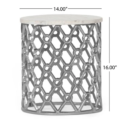 Lenhart Modern Glam Handcrafted Marble Top Aluminum Side Table Nickel/White - Christopher Knight Home 5 Lenhart Modern Glam Handcrafted Marble Top Aluminum Side Table Nickel/White - Christopher Knight Home - Image 5