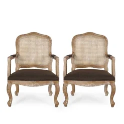 Set Of 2 Andrea French Country Wood And Cane Upholstered Dining Armchairs - Christopher Knight Home -Furniture Promotion Series GUEST b651ad10 0e74 4fef 8ff7 3461b4d94982