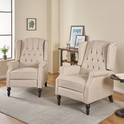 Set Of 2 Walter Contemporary Tufted Fabric Press-Back Recliners Beige - Christopher Knight Home 1 Set Of 2 Walter Contemporary Tufted Fabric Press-Back Recliners Beige - Christopher Knight Home