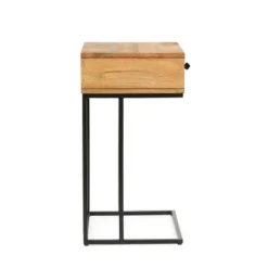 Gaudet Modern Industrial Handmade Mango Wood C Shaped Side Table With Drawer Natural/Black - Christopher Knight Home -Furniture Promotion Series GUEST bbb681ad ab18 4ae6 aa63 000d317a8ab0
