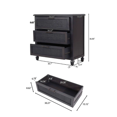 Newell Rustic Acacia Wood And Cane 3 Drawer Dresser Dark Gray - Christopher Knight Home 8 Newell Rustic Acacia Wood And Cane 3 Drawer Dresser Dark Gray - Christopher Knight Home - Image 8