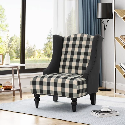 Toddman High-Back Club Chair Checkerboard Black/Dark Charcoal - Christopher Knight Home 1 Toddman High-Back Club Chair Checkerboard Black/Dark Charcoal - Christopher Knight Home