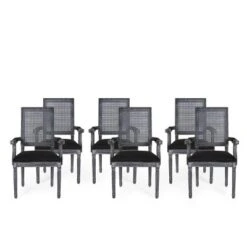 Set Of 6 Maria French Country Wood And Cane Upholstered Dining Chairs - Christopher Knight Home -Furniture Promotion Series GUEST ca7d7f6e 1dfa 4250 8fb6 52351edfbdf7