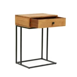 Gaudet Modern Industrial Handmade Mango Wood C Shaped Side Table With Drawer Natural/Black - Christopher Knight Home
