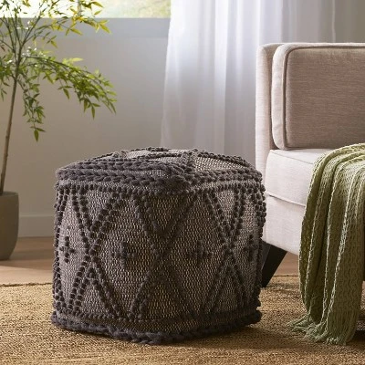 Fossa Boho Handcrafted Fabric Cube Pouf Charcoal - Christopher Knight Home 1 Fossa Boho Handcrafted Fabric Cube Pouf Charcoal - Christopher Knight Home