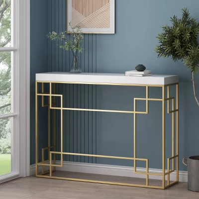 Depue Modern Glam Geometric Console Table Gold/White - Christopher Knight Home 1 Depue Modern Glam Geometric Console Table Gold/White - Christopher Knight Home