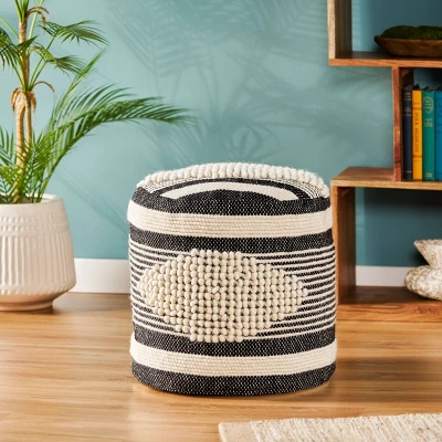 Lucknow Boho Handcrafted Fabric Cylinder Pouf - Christopher Knight Home 1 Lucknow Boho Handcrafted Fabric Cylinder Pouf - Christopher Knight Home