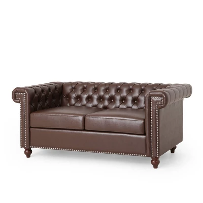 Brinkhaven Contemporary Button Tufted Loveseat With Nailhead Trim - Christopher Knight Home 9 Brinkhaven Contemporary Button Tufted Loveseat With Nailhead Trim - Christopher Knight Home - Image 9