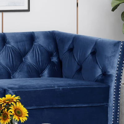 Chatwin Contemporary Tufted Velvet Sofa Dark Blue - Christopher Knight Home 2 Chatwin Contemporary Tufted Velvet Sofa Dark Blue - Christopher Knight Home - Image 2