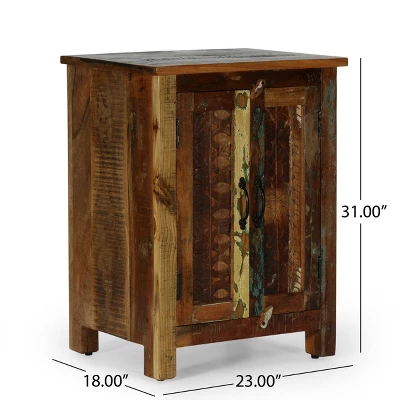 Greenler Boho Handcrafted 2 Door Wood Sideboard Natural/Multi Colored - Christopher Knight Home 2 Greenler Boho Handcrafted 2 Door Wood Sideboard Natural/Multi Colored - Christopher Knight Home - Image 2