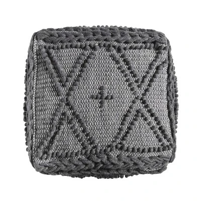 Fossa Boho Handcrafted Fabric Cube Pouf Charcoal - Christopher Knight Home 3 Fossa Boho Handcrafted Fabric Cube Pouf Charcoal - Christopher Knight Home - Image 3