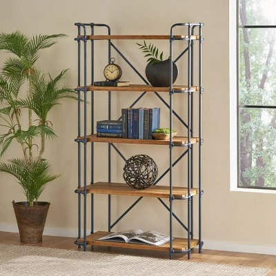 Yorktown 66.75" 5-Shelf Industrial Bookcase Brown - Christopher Knight Home 1 Yorktown 66.75" 5-Shelf Industrial Bookcase Brown - Christopher Knight Home