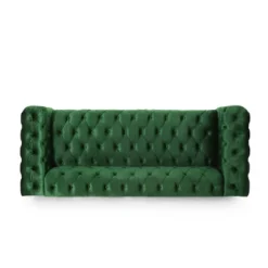 Sagewood Contemporary Velvet Tufted 3 Seater Sofa Emerald/Espresso - Christopher Knight Home -Furniture Promotion Series GUEST da7d69f2 8bf2 4b4a bd05 09744fa197e2