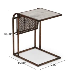 Zeyer Boho Glam Handcrafted Marble Top C-Shaped Side Table With Magazine Rack Natural White/Antique Brass - Christopher Knight Home -Furniture Promotion Series GUEST dab505c5 8cd4 4d07 b92a 257116651d45