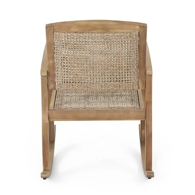 Welby Outdoor Acacia Wood/Wicker Rocking Chair Light Brown - Christopher Knight Home 5 Welby Outdoor Acacia Wood/Wicker Rocking Chair Light Brown - Christopher Knight Home - Image 5