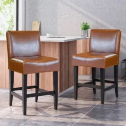 Set Of 2 25.5" Lopez Leather Counter Height Barstools - Christopher Knight Home -Furniture Promotion Series GUEST dbf5b48c 37b9 4709 8095 2ad5472915b3