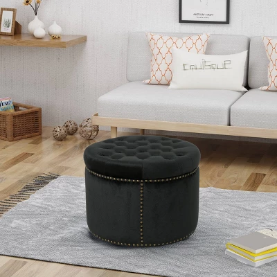Tiernan Glam Velvet Tufted Ottoman - Christopher Knight Home 1 Tiernan Glam Velvet Tufted Ottoman - Christopher Knight Home
