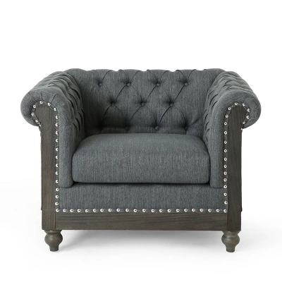 Castalia Chesterfield Tufted Fabric Club Chair With Nailhead Trim - Christopher Knight Home 10 Castalia Chesterfield Tufted Fabric Club Chair With Nailhead Trim - Christopher Knight Home - Image 10