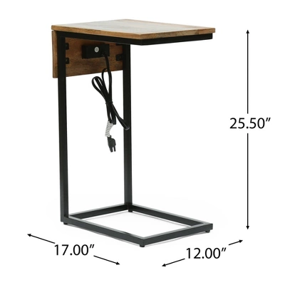 Oceola Modern Industrial Handcrafted Mango Wood C Shaped Side Table With Charging Port Natural/Black - Christopher Knight Home 8 Oceola Modern Industrial Handcrafted Mango Wood C Shaped Side Table With Charging Port Natural/Black - Christopher Knight Home - Image 8