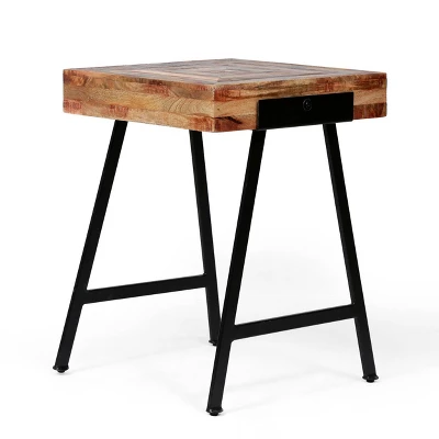 Mcmullen Handcrafted Boho Mango Wood End Table Natural/Black - Christopher Knight Home 2 Mcmullen Handcrafted Boho Mango Wood End Table Natural/Black - Christopher Knight Home - Image 2