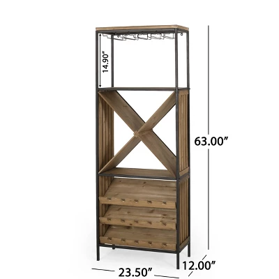 Fritsche Modern Industrial 47 Bottle Floor Wine Rack Natural/Black - Christopher Knight Home 2 Fritsche Modern Industrial 47 Bottle Floor Wine Rack Natural/Black - Christopher Knight Home - Image 2