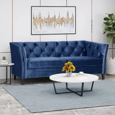 Chatwin Contemporary Tufted Velvet Sofa Dark Blue - Christopher Knight Home 1 Chatwin Contemporary Tufted Velvet Sofa Dark Blue - Christopher Knight Home